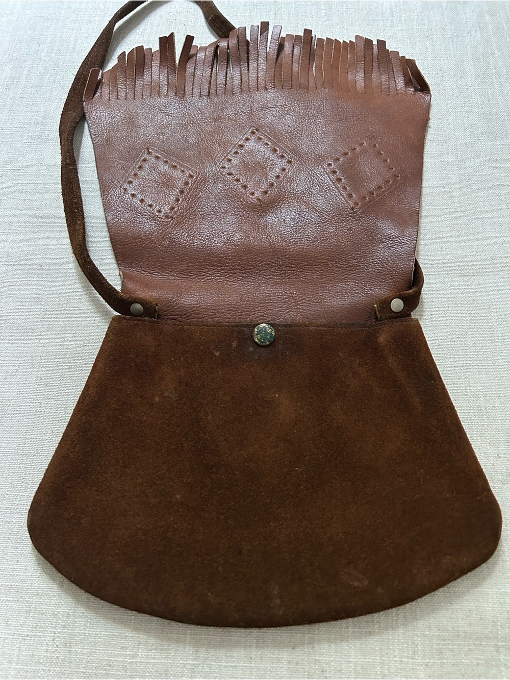 Vintage Handmade Suede Leather Fringe Crossbody Bag Hippie 70's Festival Boho - Picture 6 of 10